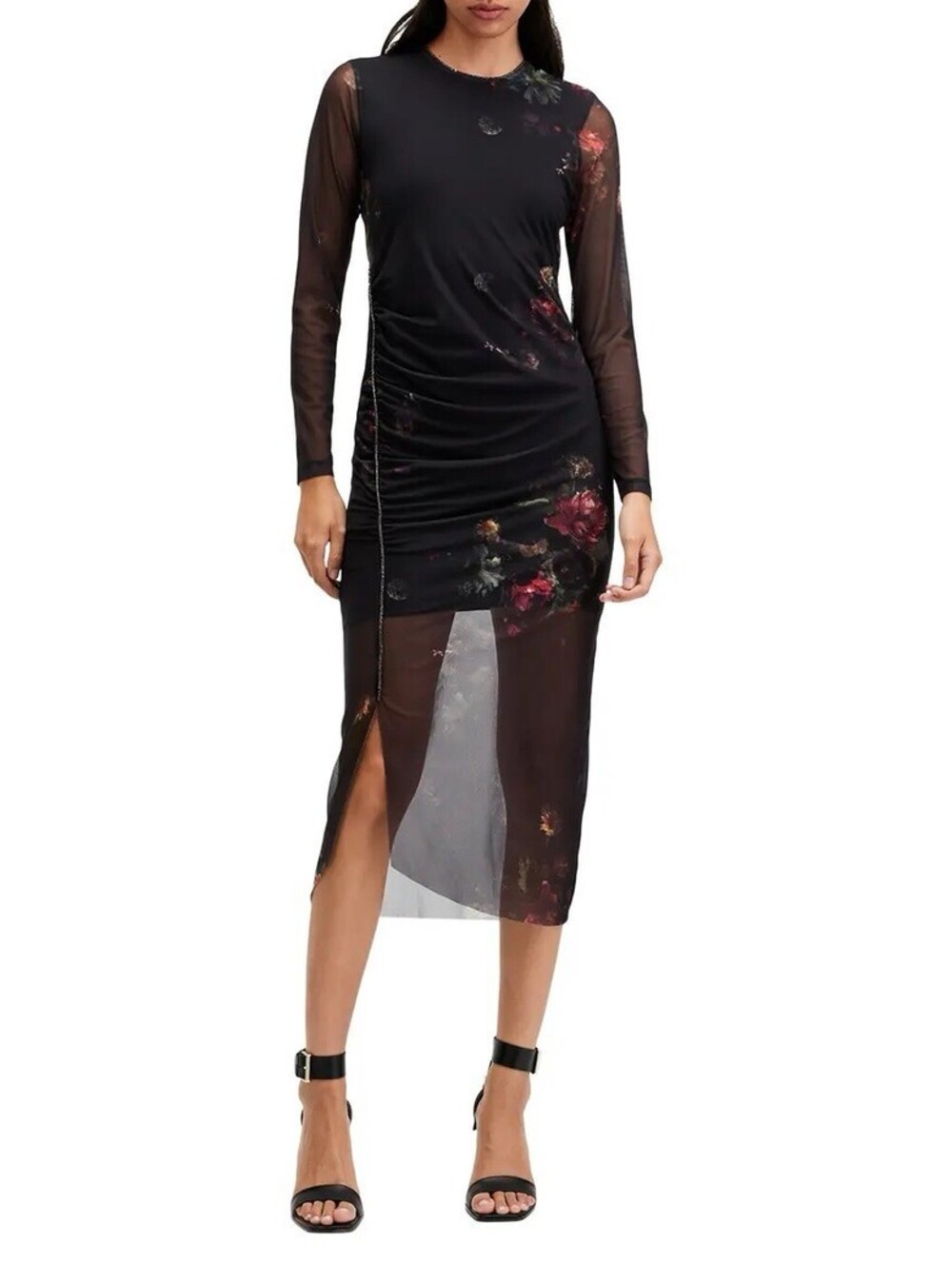 All Saints Nora Floral Sparkle Long Sleeve Dress NWT